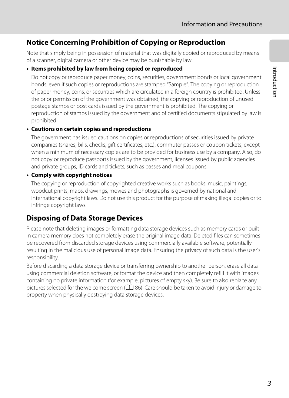 Disposing of data storage devices | Nikon Coolpix L24 User Manual | Page 15 / 144