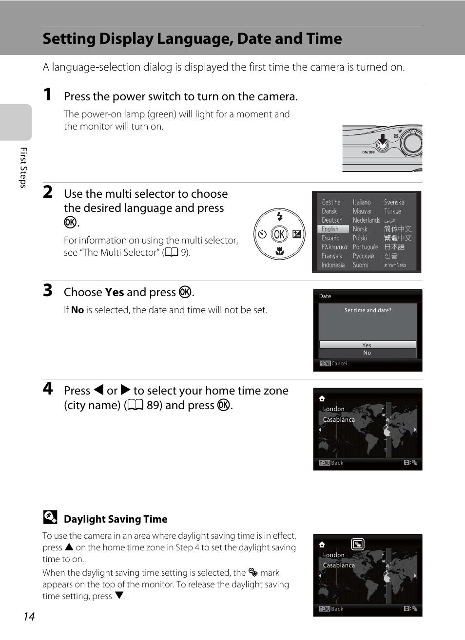 Setting display language, date and time | Nikon Coolpix L24 User Manual | Page 26 / 144