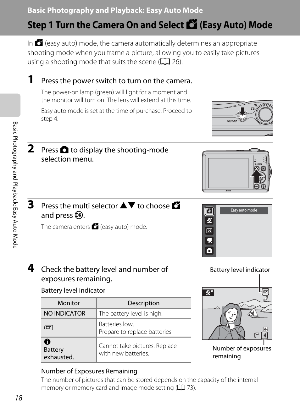 Basic photography and playback: easy auto mode, G basic photography and playback: easy auto mode, De (a 18) | A 18) | Nikon Coolpix L24 User Manual | Page 30 / 144