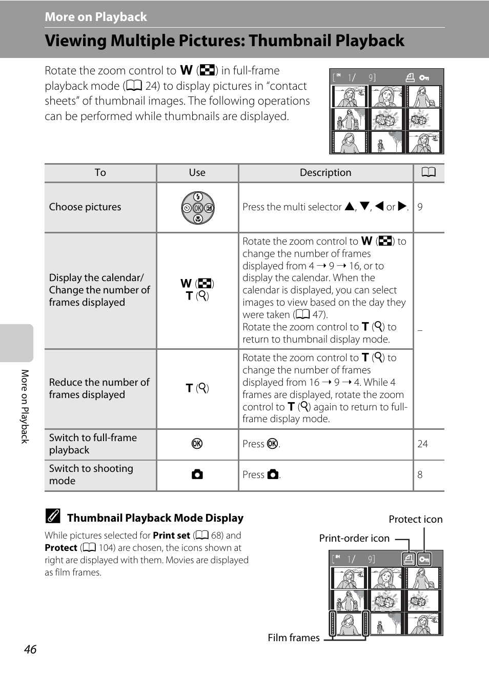 More on playback, Viewing multiple pictures: thumbnail playback, C more on playback | Nikon Coolpix L24 User Manual | Page 58 / 144