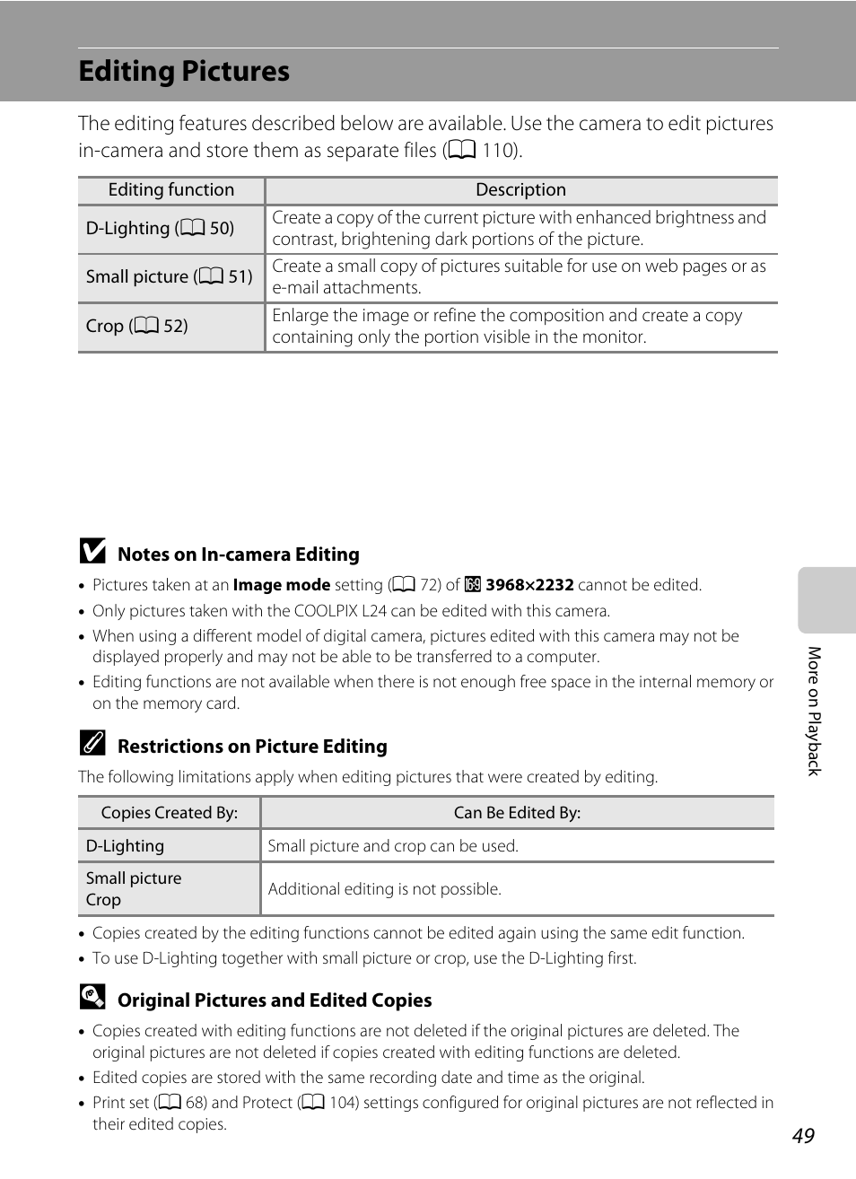 Editing pictures | Nikon Coolpix L24 User Manual | Page 61 / 144