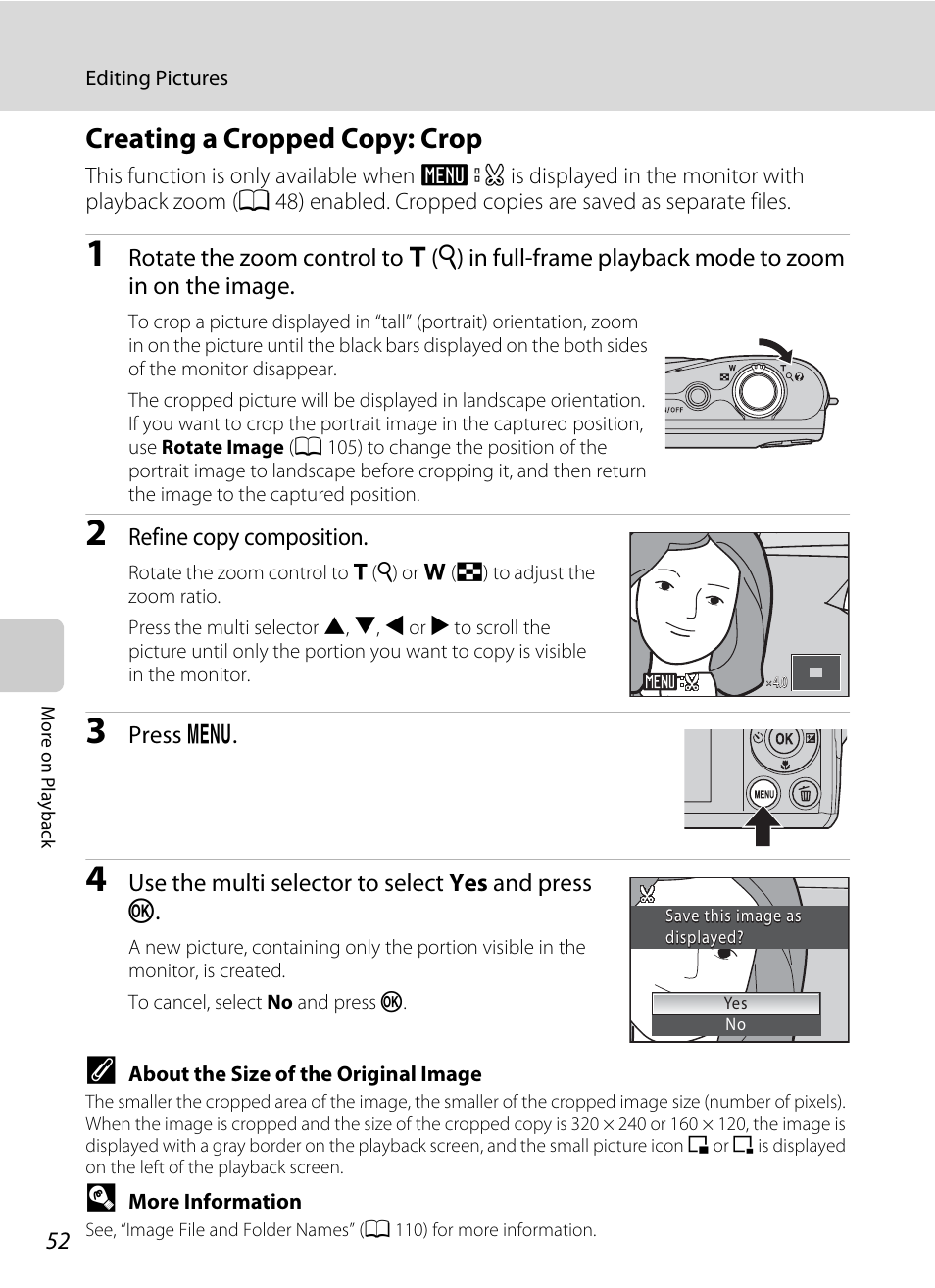 Creating a cropped copy: crop, A 52) | Nikon Coolpix L24 User Manual | Page 64 / 144