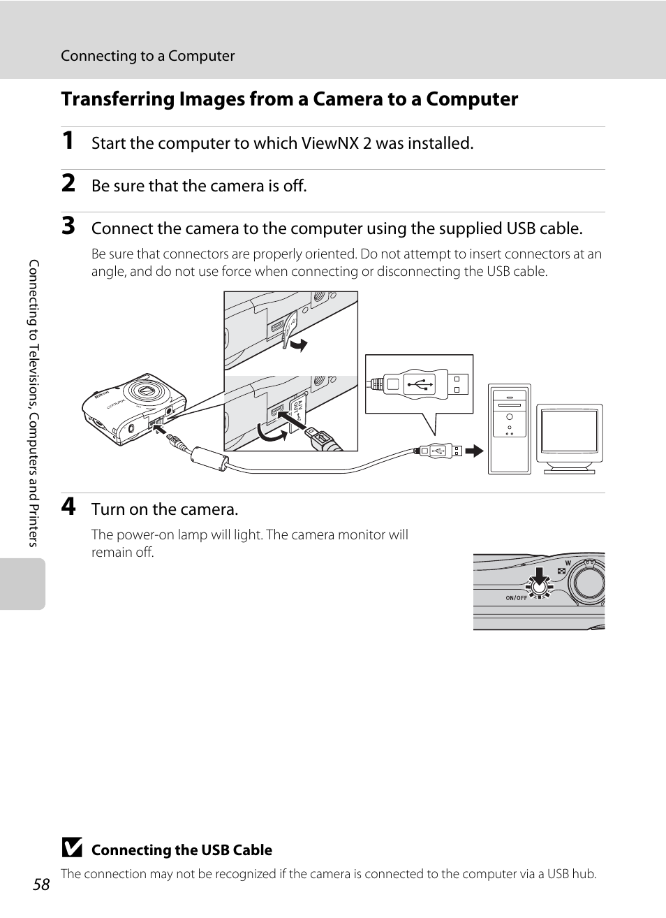 Transferring images from a camera to a computer, A 58) | Nikon Coolpix L24 User Manual | Page 70 / 144