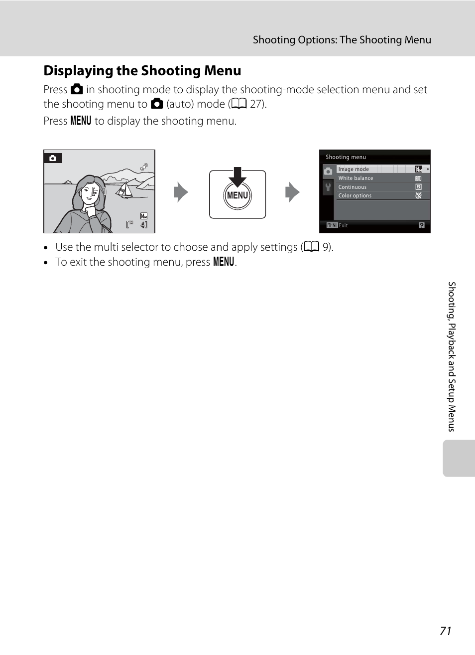 Displaying the shooting menu, Shooting options: the shooting menu | Nikon Coolpix L24 User Manual | Page 83 / 144