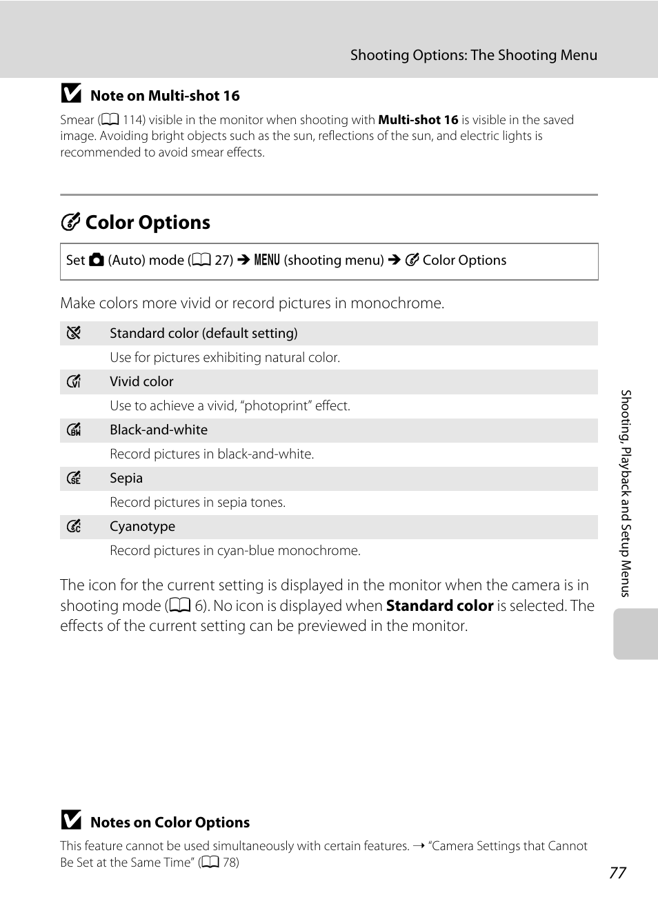 Color options, F color options, A 77 | Nikon Coolpix L24 User Manual | Page 89 / 144