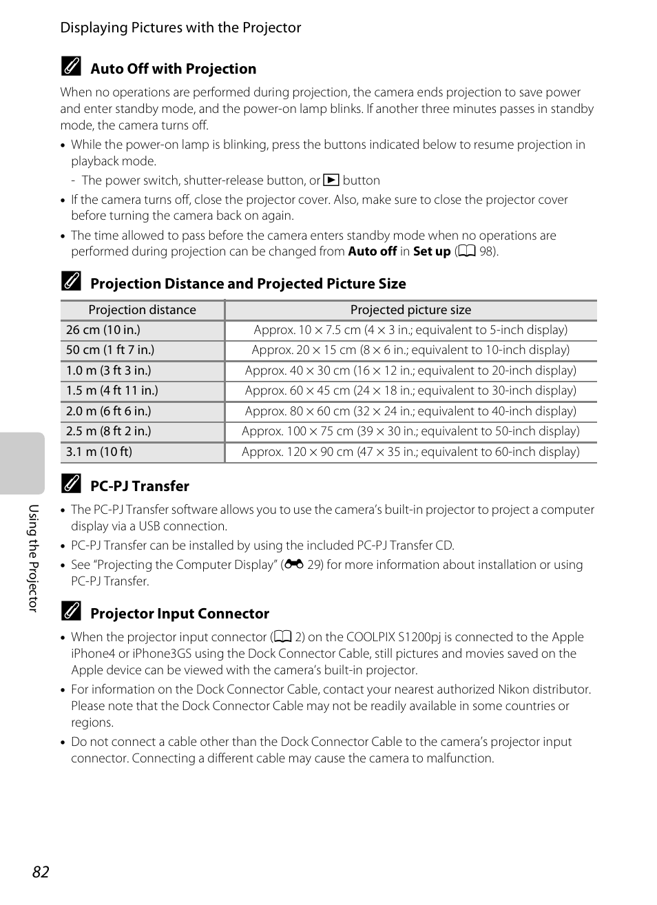 See “auto off with projection” (a 82) for m, A 82 | Nikon S1200PJ User Manual | Page 100 / 228