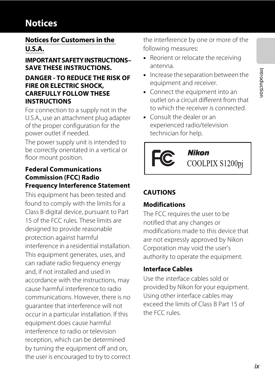 Notices | Nikon S1200PJ User Manual | Page 11 / 228