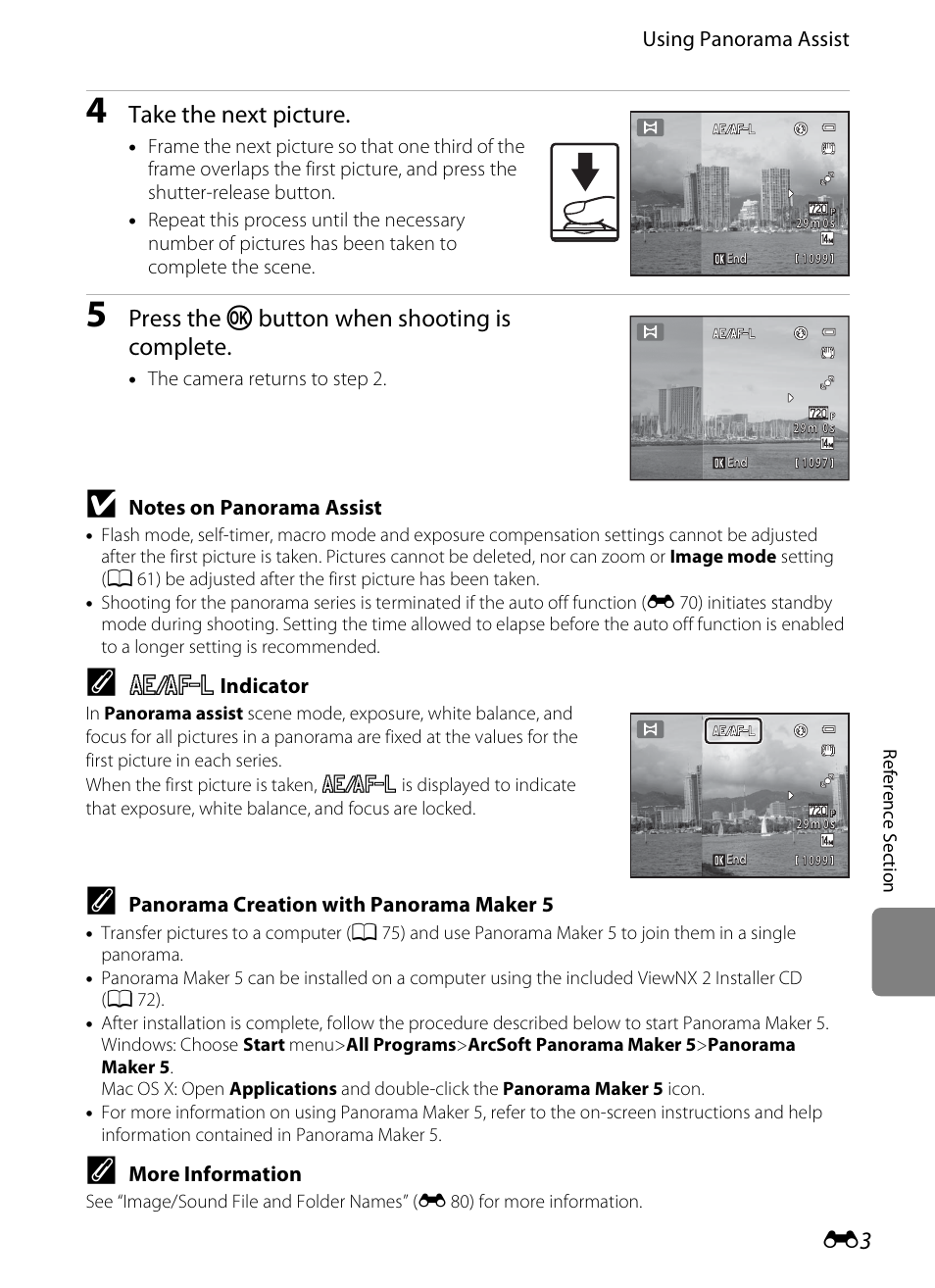 Take the next picture, Press the k button when shooting is complete | Nikon S1200PJ User Manual | Page 121 / 228