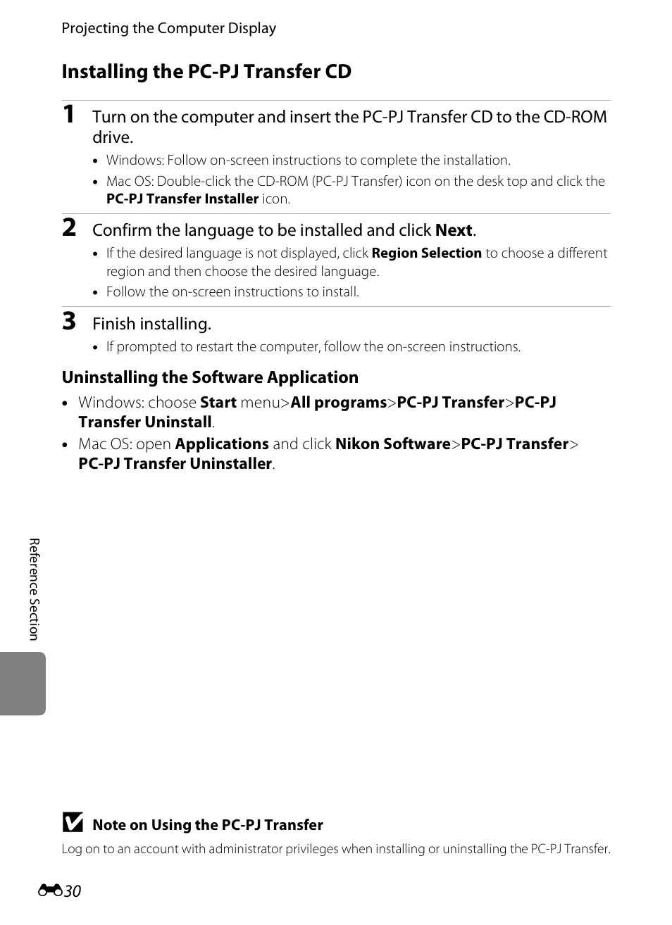 Installing the pc-pj transfer cd | Nikon S1200PJ User Manual | Page 148 / 228