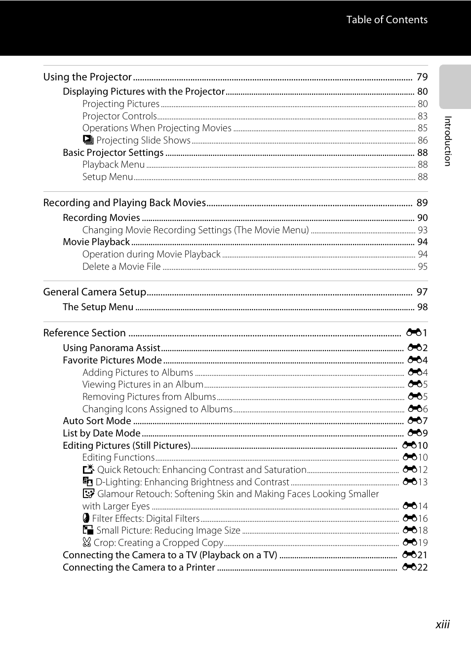 Xiii | Nikon S1200PJ User Manual | Page 15 / 228