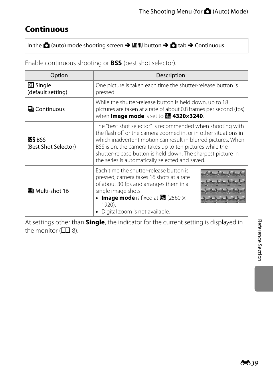 Continuous, E 39, E 39) | Nikon S1200PJ User Manual | Page 157 / 228