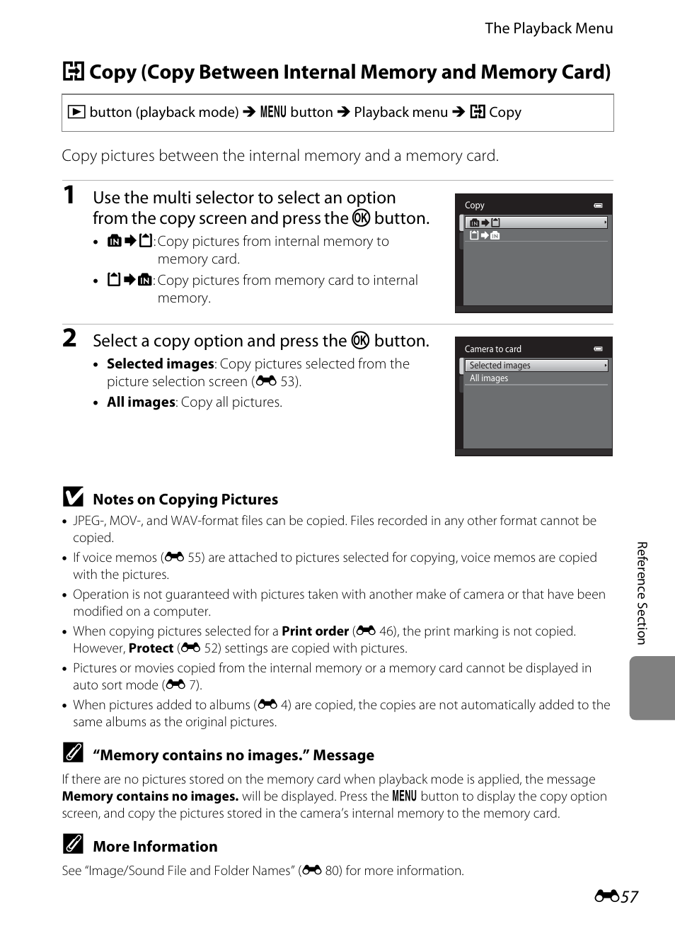 E 57, A (e 57, E 57) | Select a copy option and press the k button | Nikon S1200PJ User Manual | Page 175 / 228