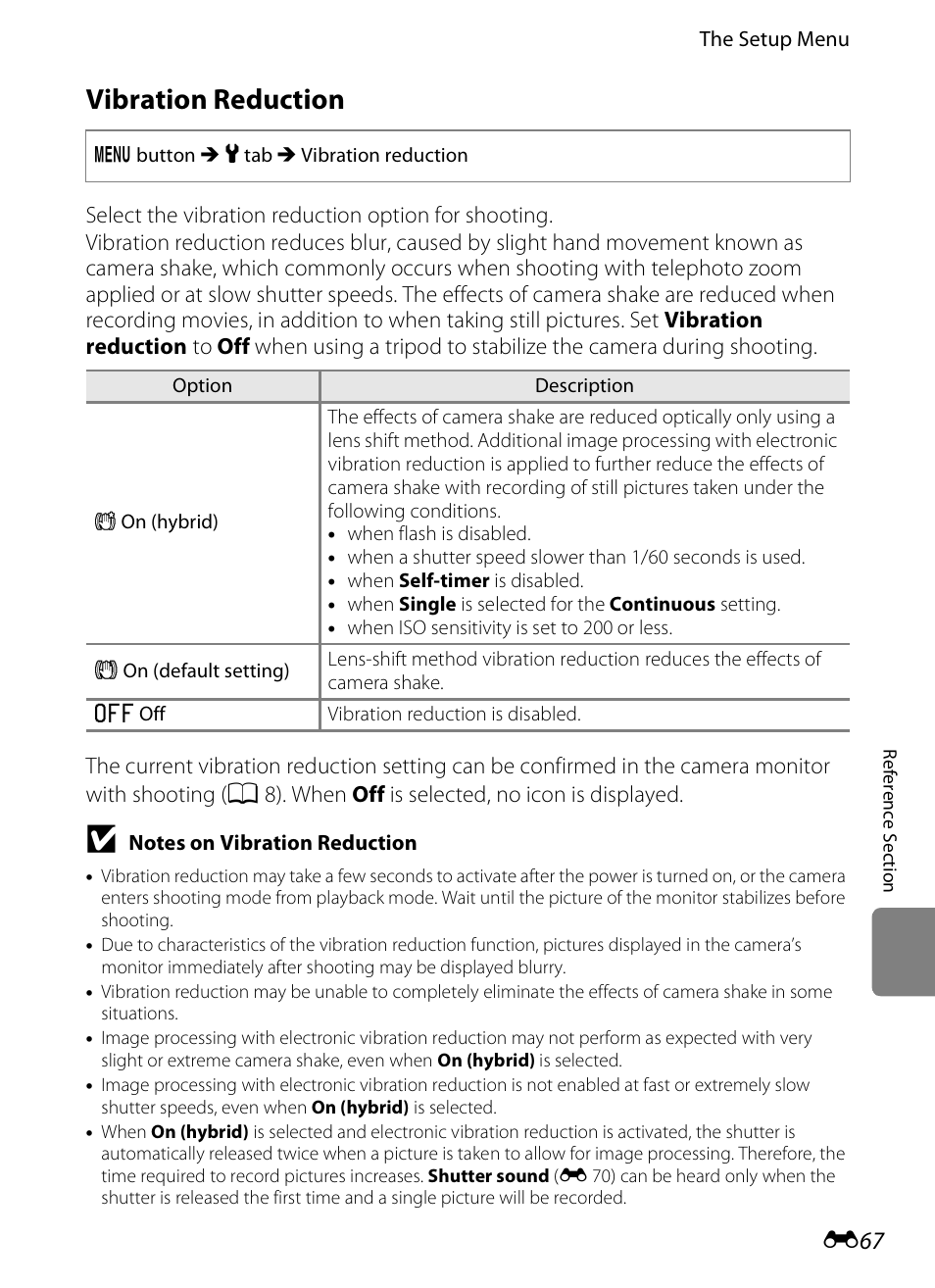 Vibration reduction, E 67 | Nikon S1200PJ User Manual | Page 185 / 228