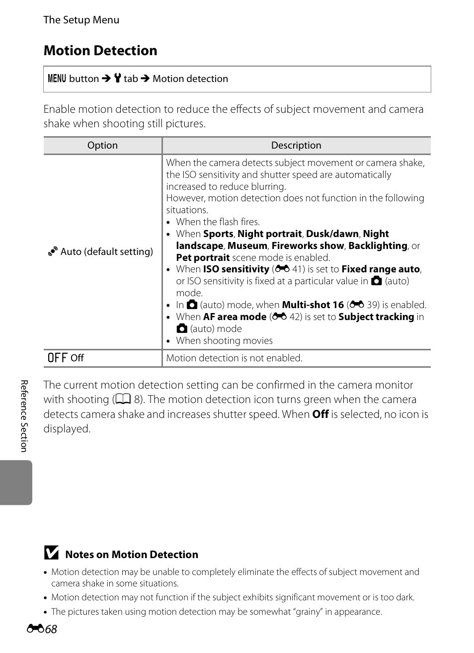 Motion detection, E 68, E 68) | Nikon S1200PJ User Manual | Page 186 / 228