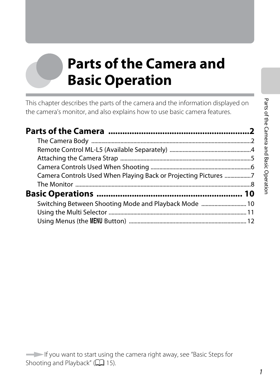 Parts of the camera and basic operation, E “parts of the camera and basic operation, A 1) | Parts of the camera, Basic operations | Nikon S1200PJ User Manual | Page 19 / 228