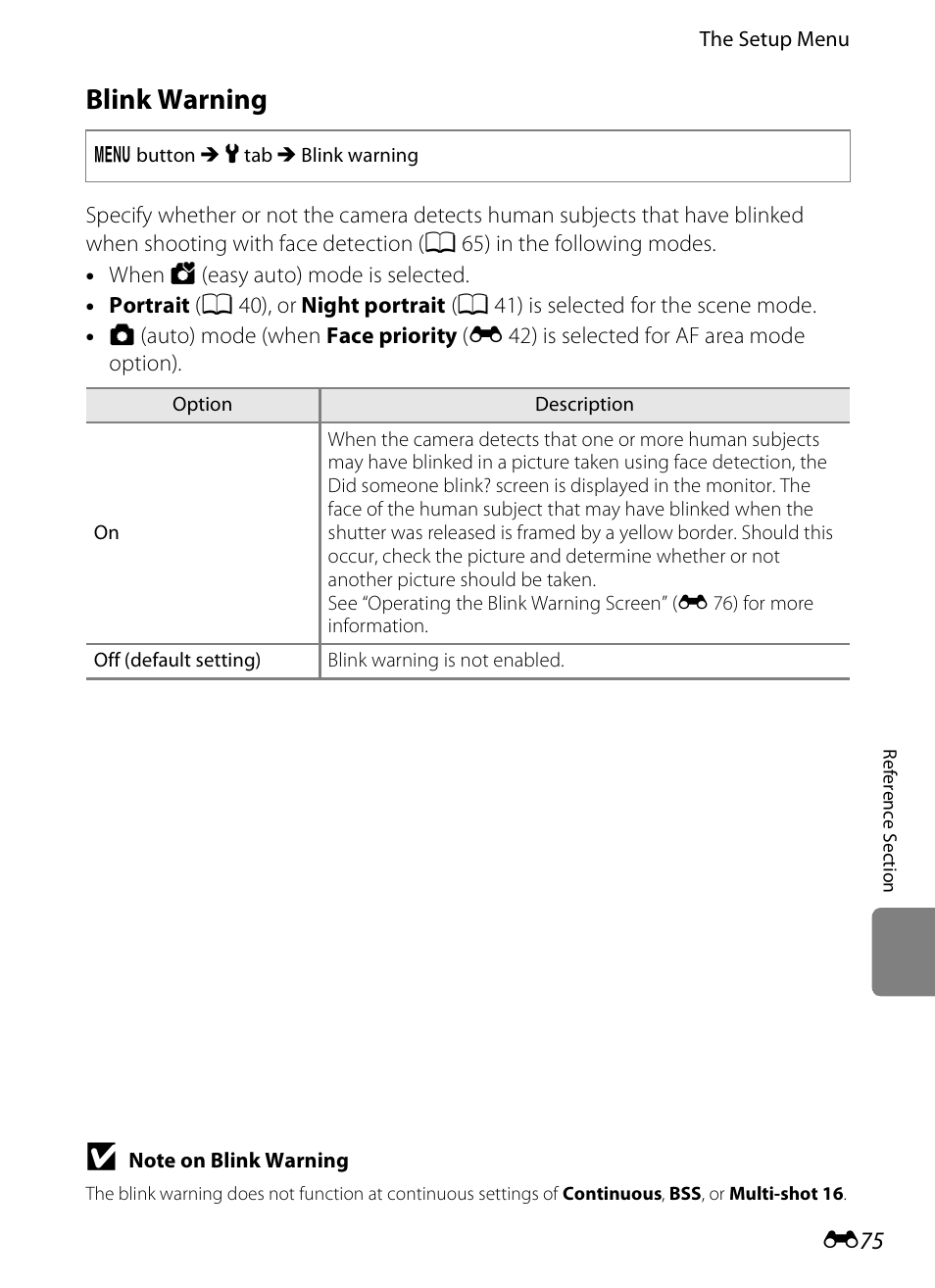 Blink warning, E 75 | Nikon S1200PJ User Manual | Page 193 / 228