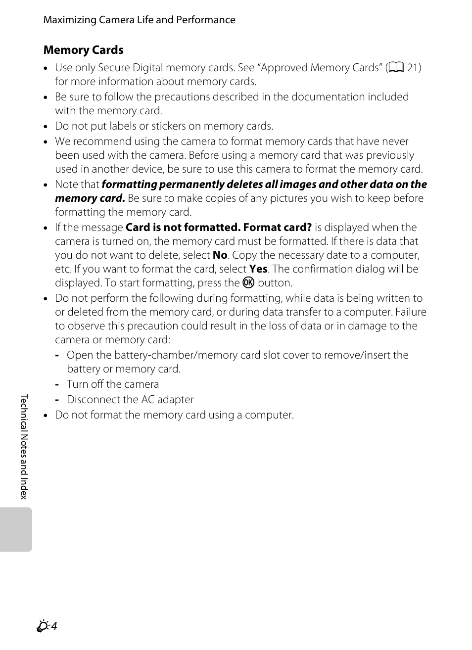 Memory cards, F 4) i | Nikon S1200PJ User Manual | Page 208 / 228