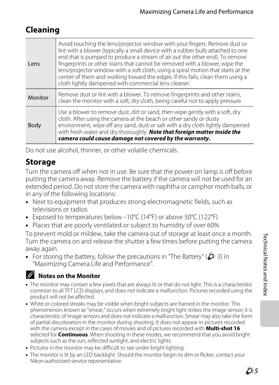 Cleaning, Storage, F 5) vis | Nikon S1200PJ User Manual | Page 209 / 228