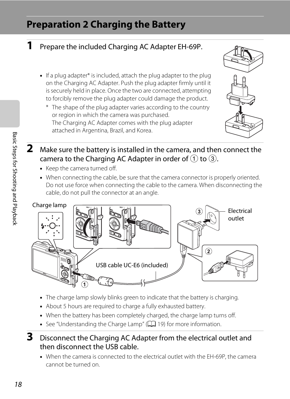 Preparation 2 charging the battery | Nikon S1200PJ User Manual | Page 36 / 228