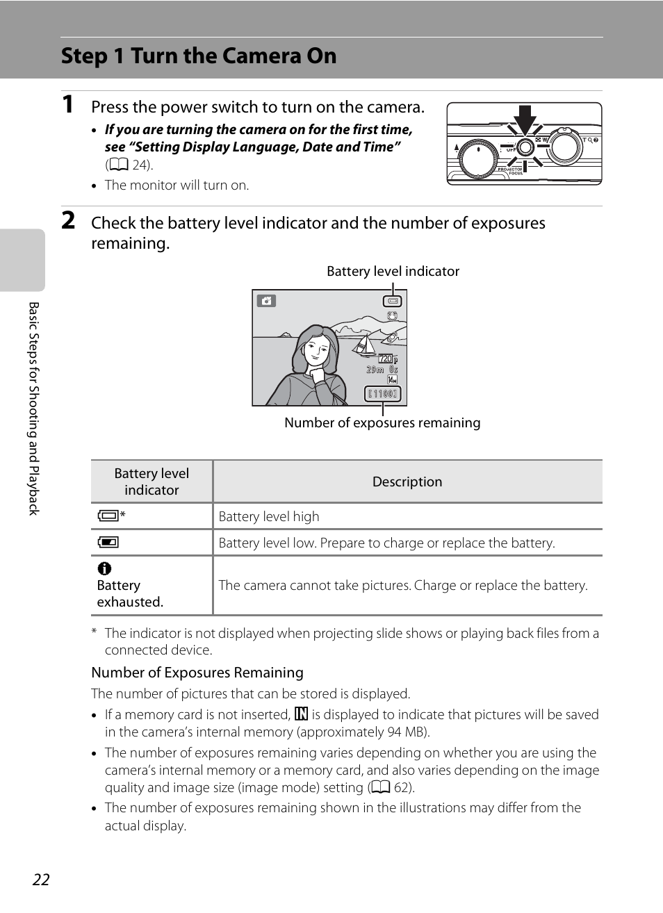 Step 1 turn the camera on, Press the power switch to turn on the camera | Nikon S1200PJ User Manual | Page 40 / 228