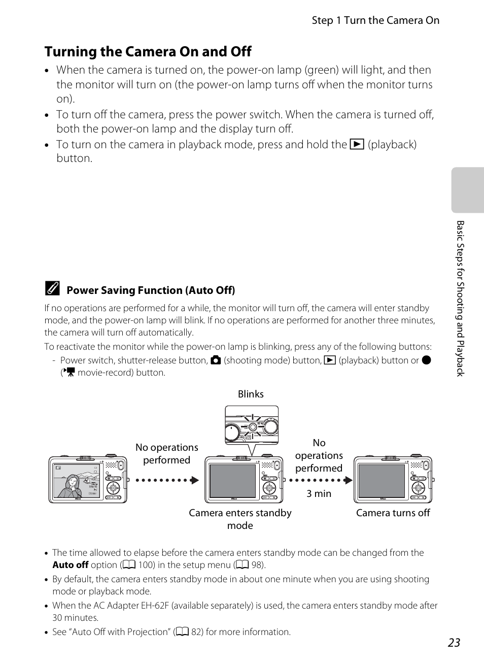 Turning the camera on and off | Nikon S1200PJ User Manual | Page 41 / 228