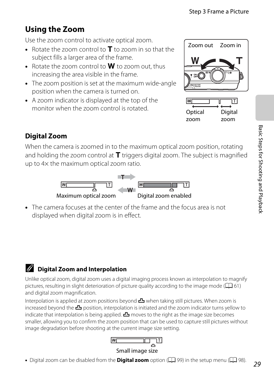 Using the zoom, Digital zoom | Nikon S1200PJ User Manual | Page 47 / 228