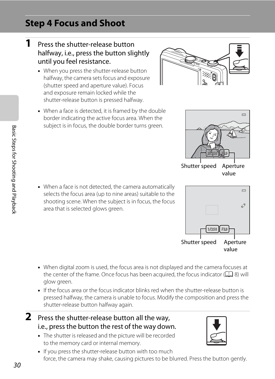 Step 4 focus and shoot | Nikon S1200PJ User Manual | Page 48 / 228