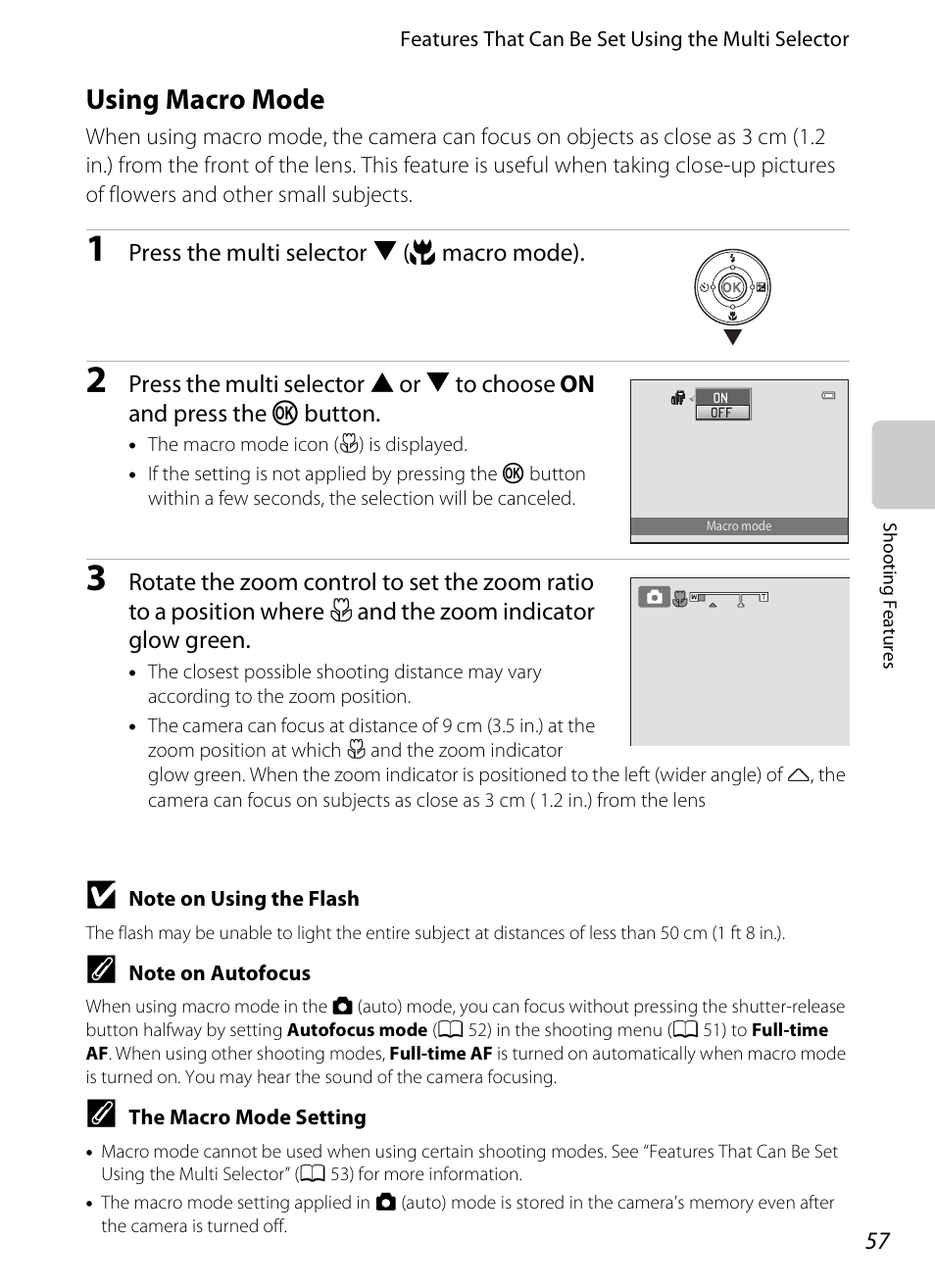 Using macro mode, A 57) me, A 57 | A 57), A 57), a | Nikon S1200PJ User Manual | Page 75 / 228