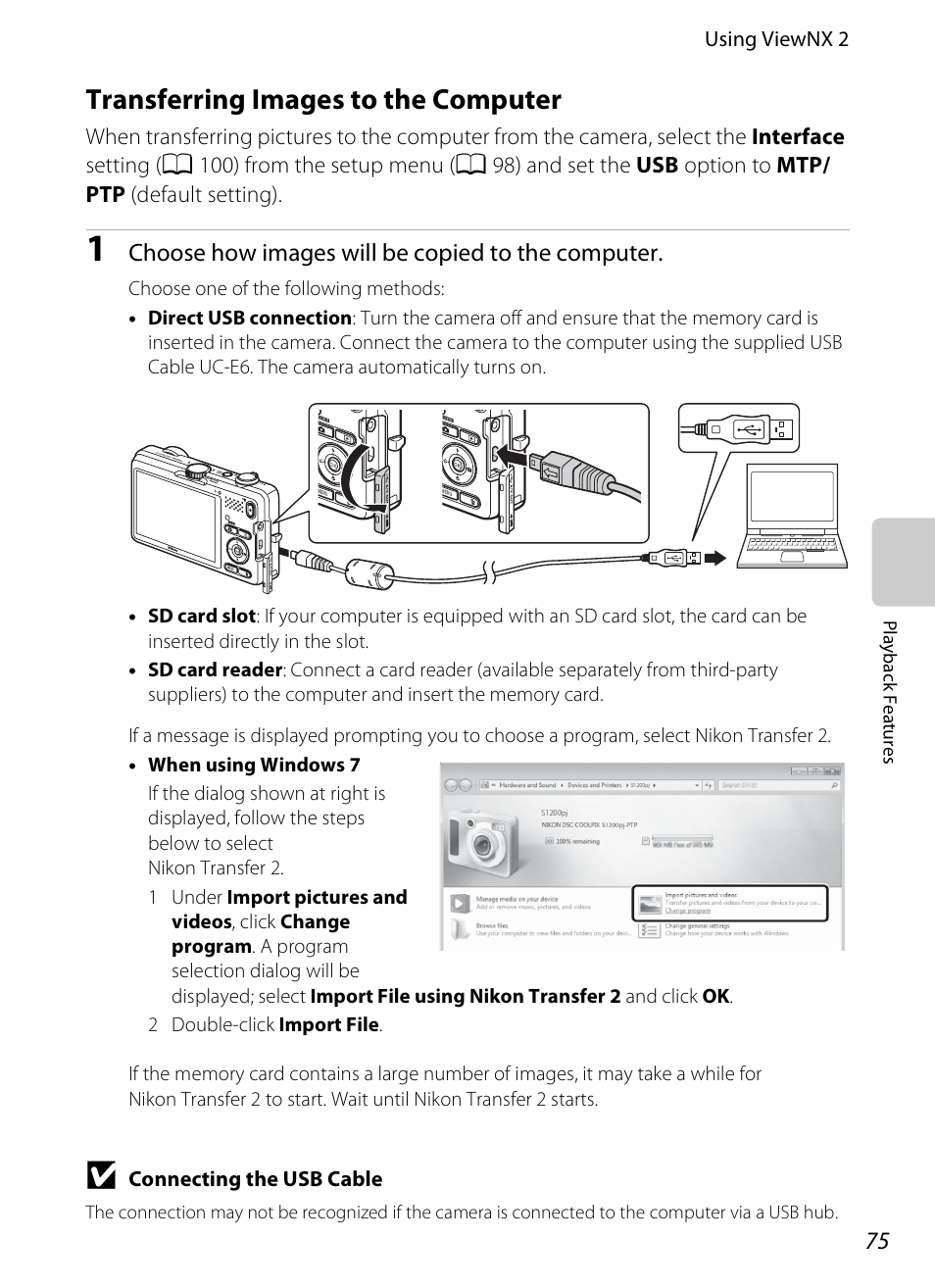 Transferring images to the computer | Nikon S1200PJ User Manual | Page 93 / 228