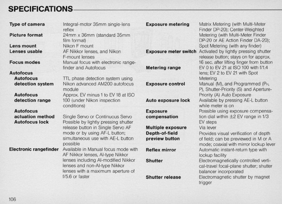 B setting | Nikon F4 User Manual | Page 106 / 181