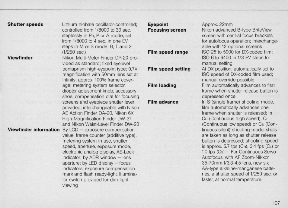 T setting | Nikon F4 User Manual | Page 107 / 181