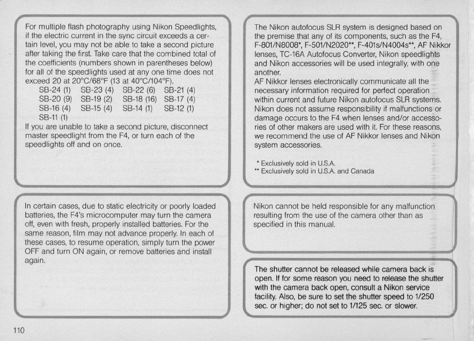 Nikon F4 User Manual | Page 110 / 181
