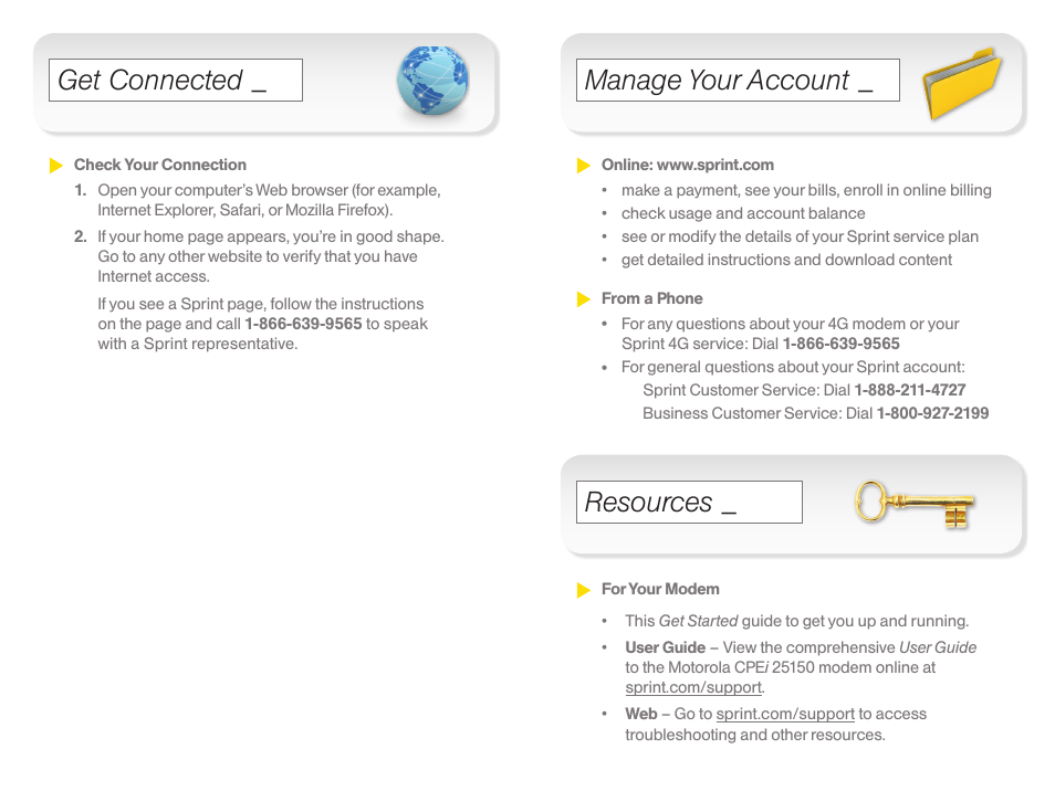 Manage your account, Get connected _ resources | Nikon SPRINT CPEI 25150 User Manual | Page 4 / 4