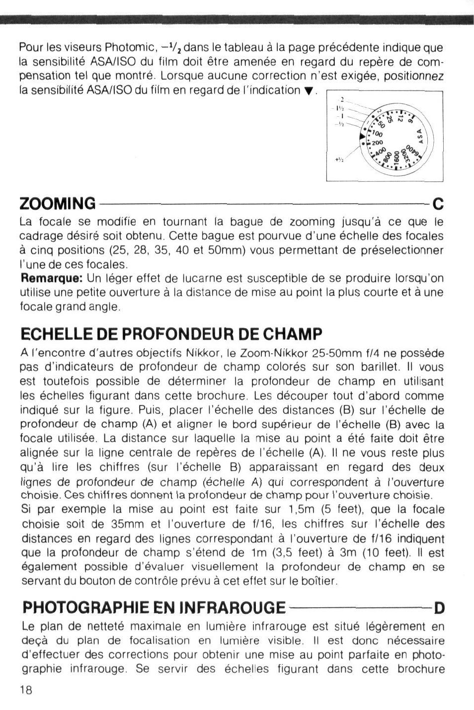 Zooming c, Echelle de profondeur de champ, Photographie en infrarouge d | Nikon Zoom-Nikkor 25-50mm f/4 User Manual | Page 18 / 26
