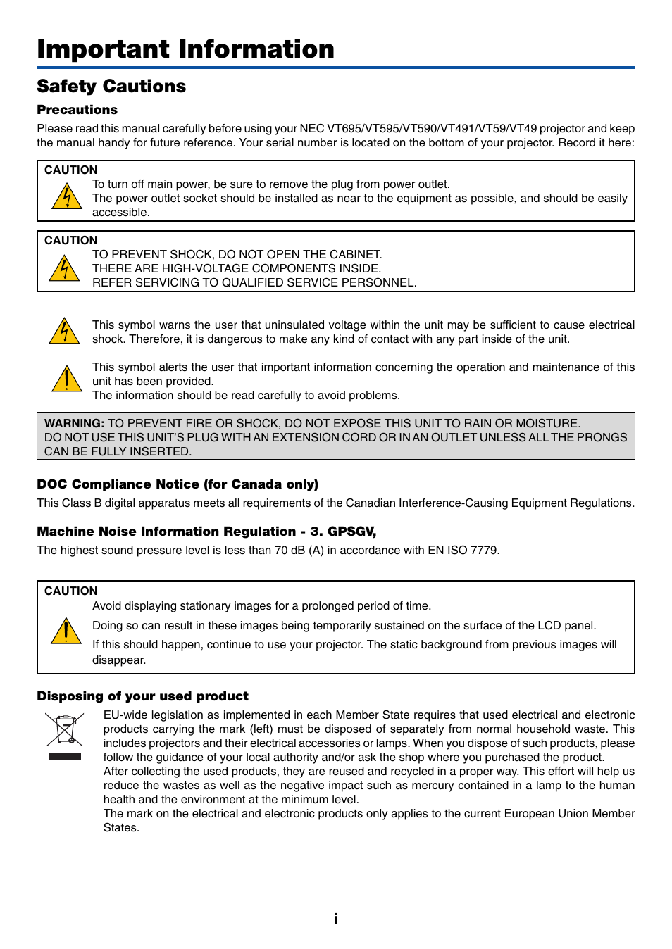 Important information, Safety cautions | Nikon VT695 User Manual | Page 3 / 79