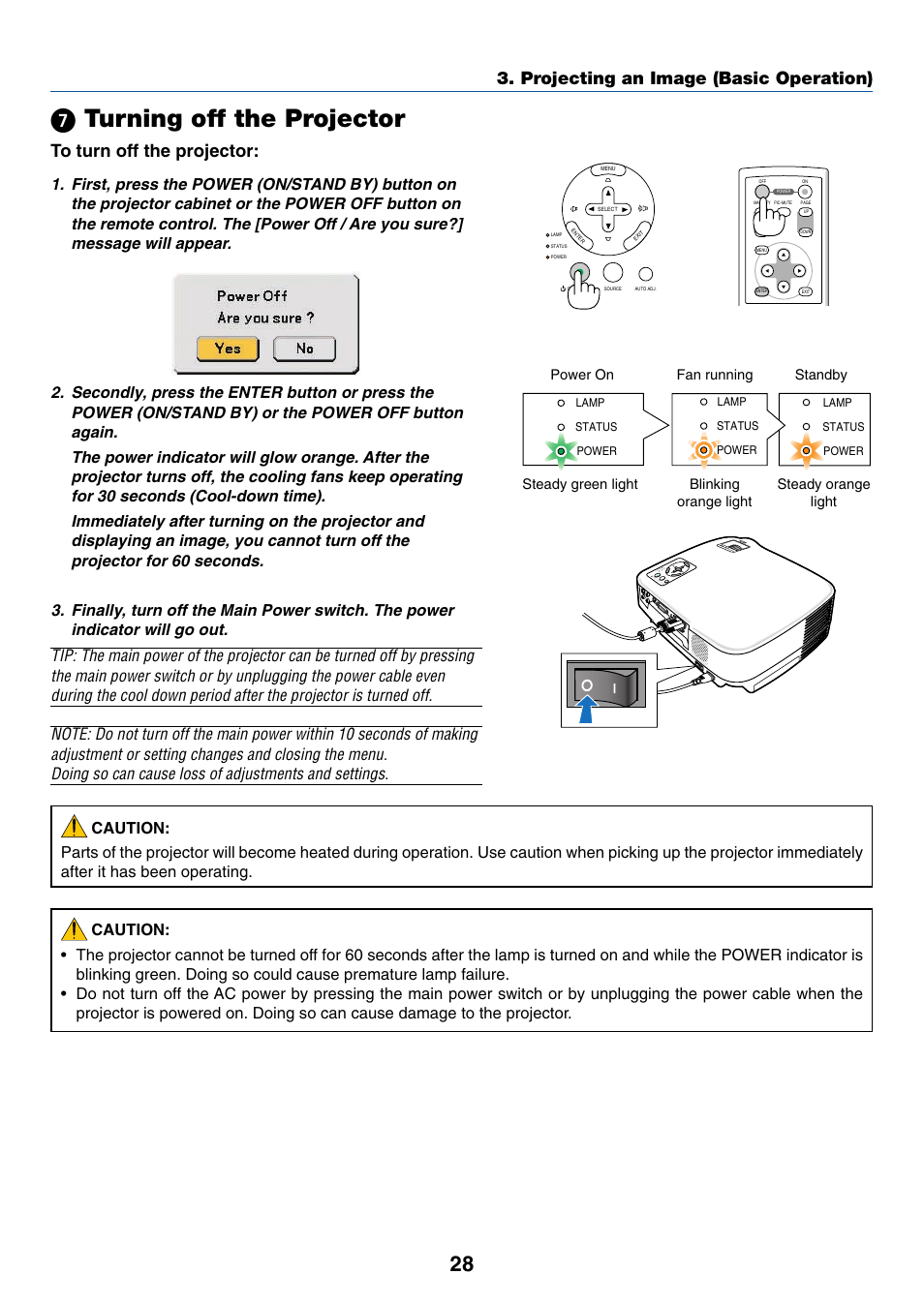 7) turning off the projector, ᕧ turning off the projector | Nikon VT695 User Manual | Page 36 / 79