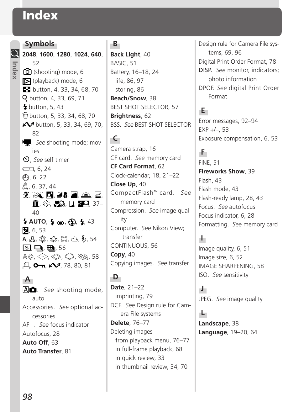 Index | Nikon Coolpix 3500 User Manual | Page 108 / 111