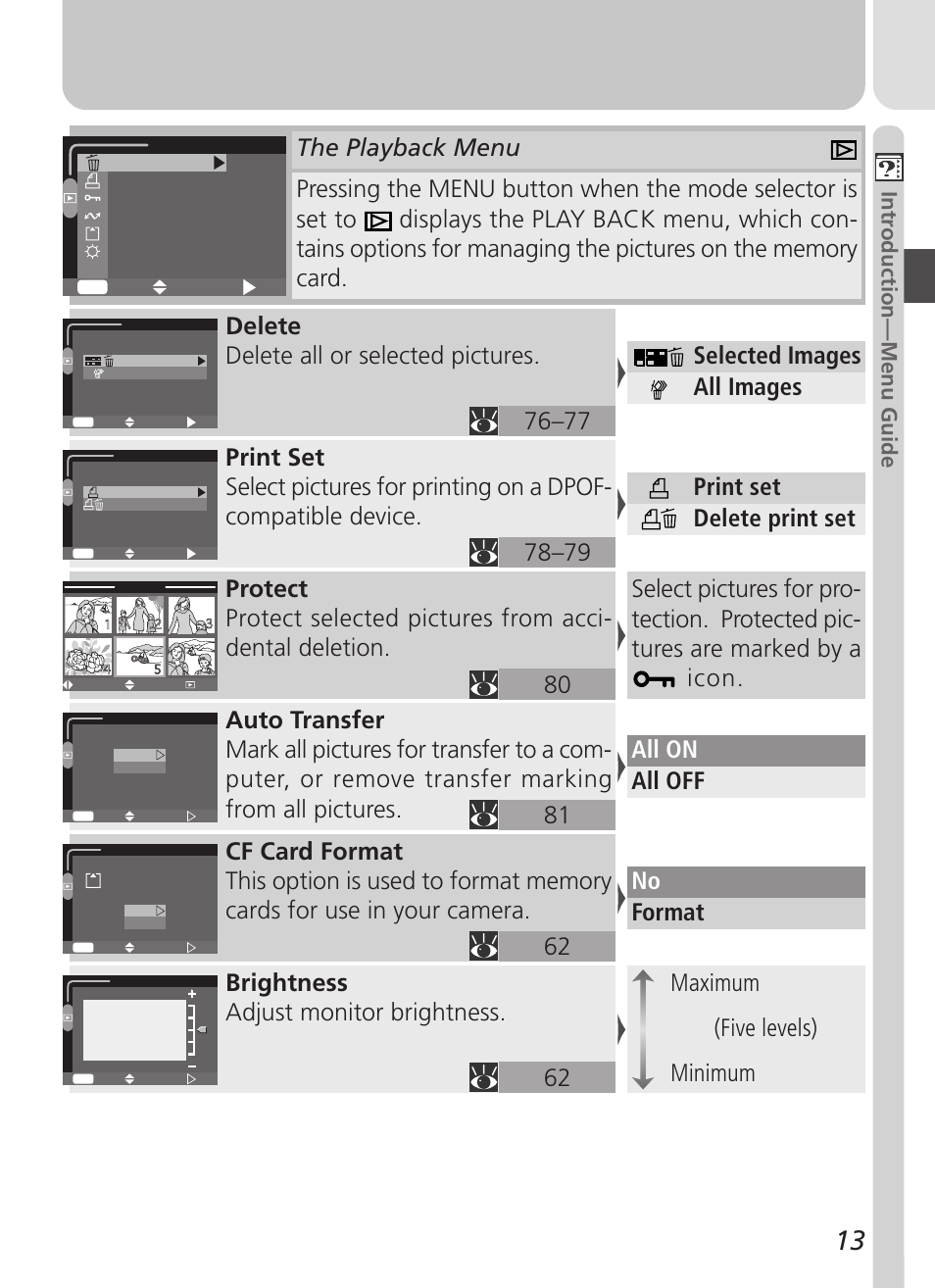 Brightness adjust monitor brightness, Intr oduction—menu guide | Nikon Coolpix 3500 User Manual | Page 23 / 111