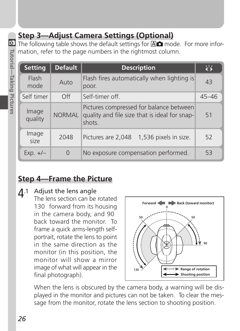 Step 4—frame the picture, Step 3—adjust camera settings (optional) | Nikon Coolpix 3500 User Manual | Page 36 / 111