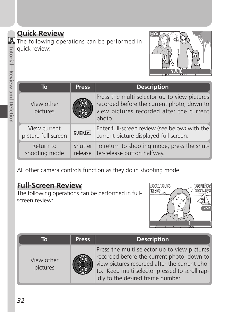 Quick review, Full-screen review | Nikon Coolpix 3500 User Manual | Page 42 / 111