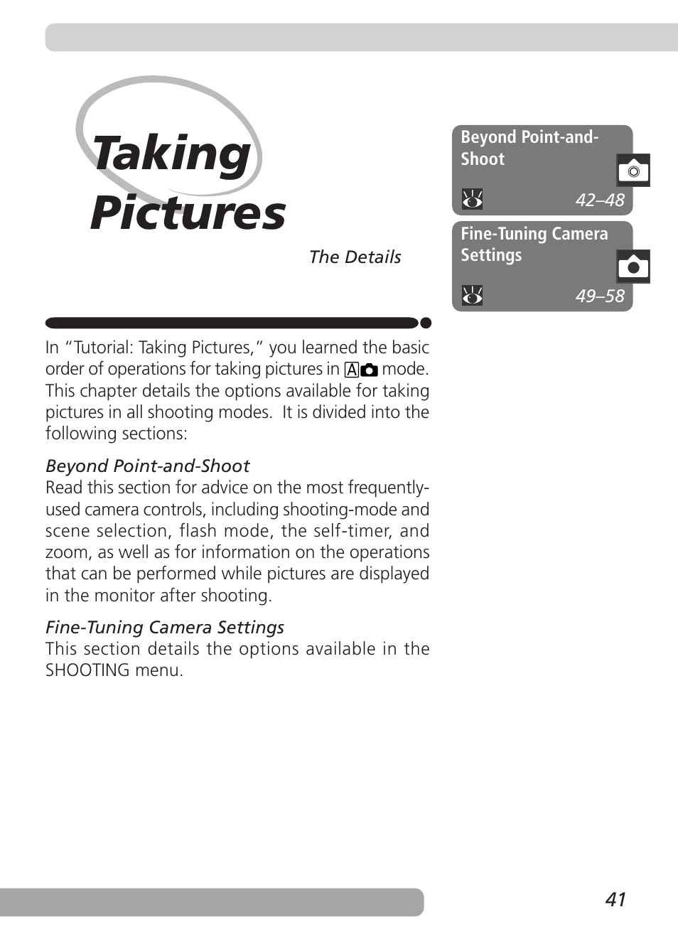 Taking pictures | Nikon Coolpix 3500 User Manual | Page 51 / 111