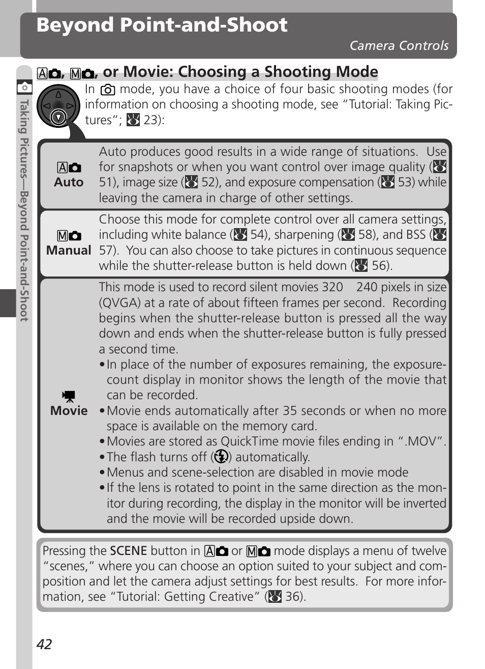 Beyond point-and-shoot, Or movie: choosing a shooting mode | Nikon Coolpix 3500 User Manual | Page 52 / 111