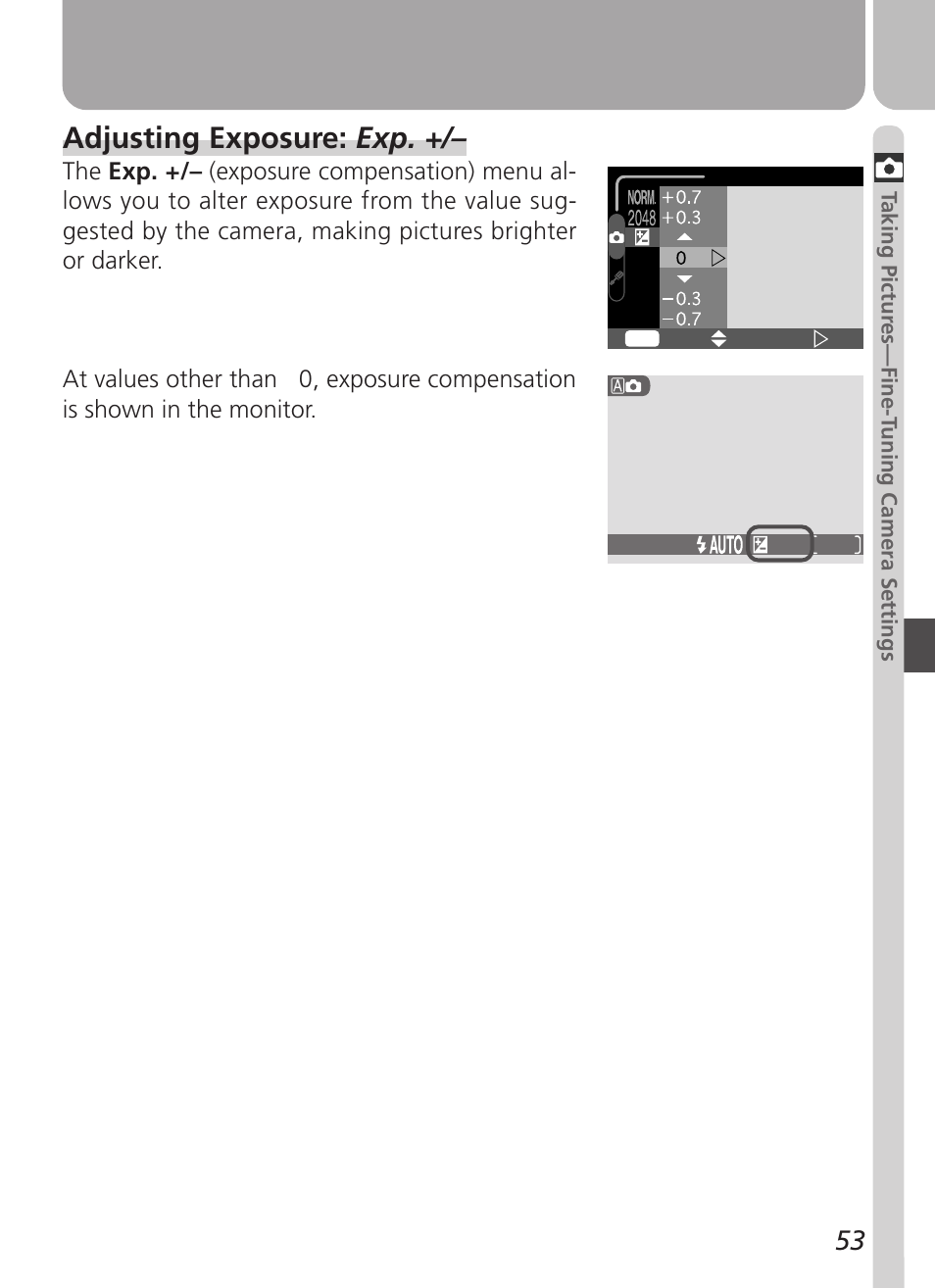 Adjusting exposure: exp | Nikon Coolpix 3500 User Manual | Page 63 / 111