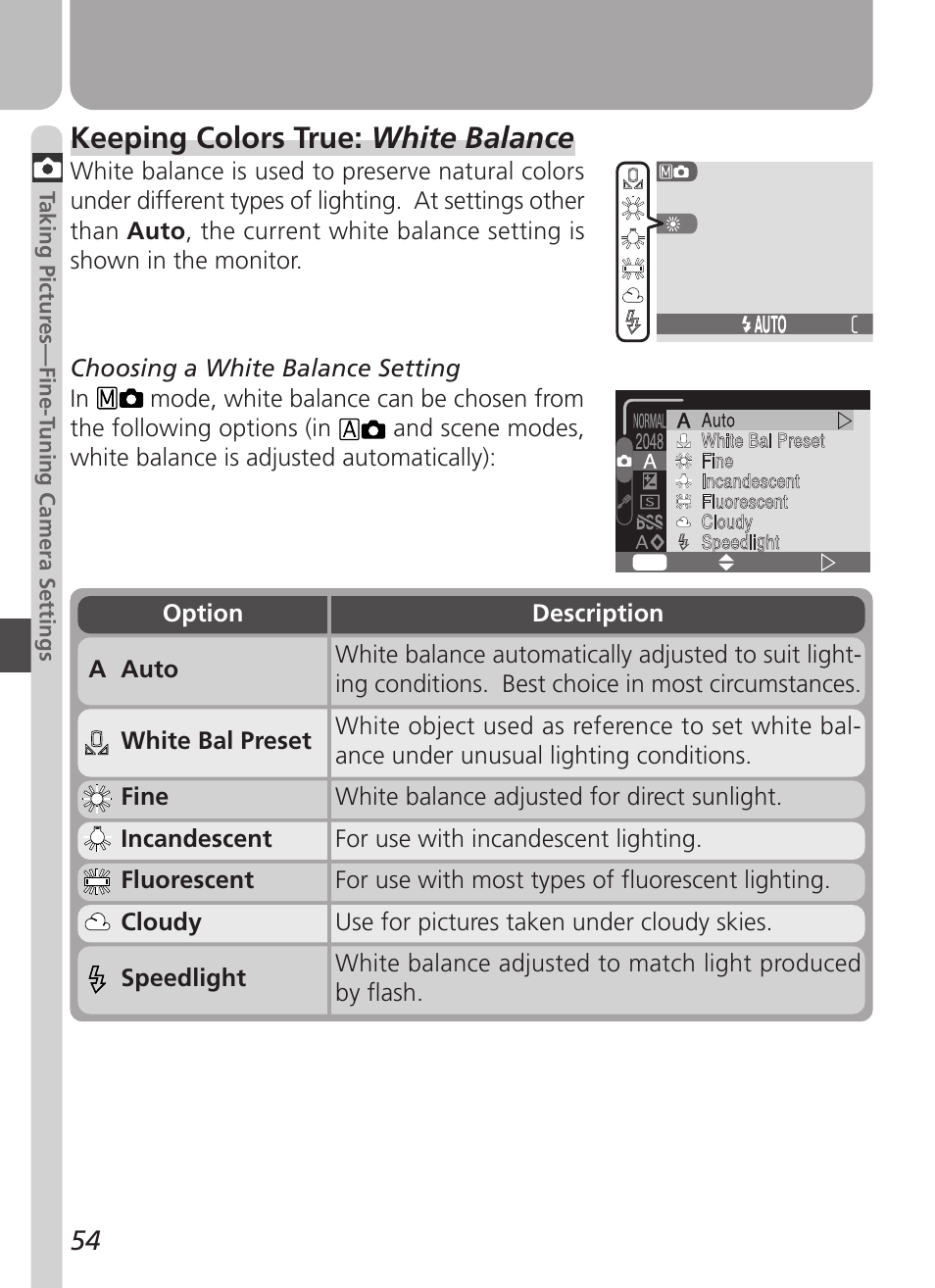 Keeping colors true: white balance | Nikon Coolpix 3500 User Manual | Page 64 / 111