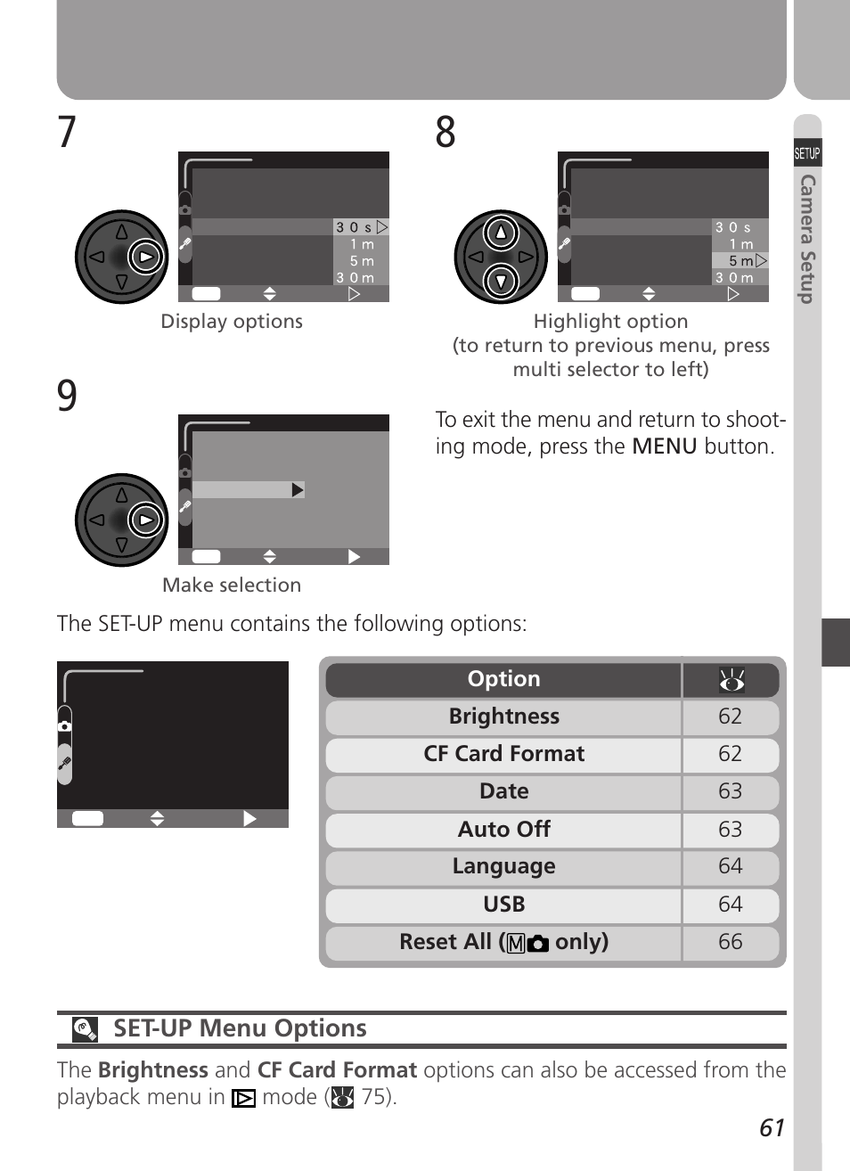 Set-up menu options | Nikon Coolpix 3500 User Manual | Page 71 / 111