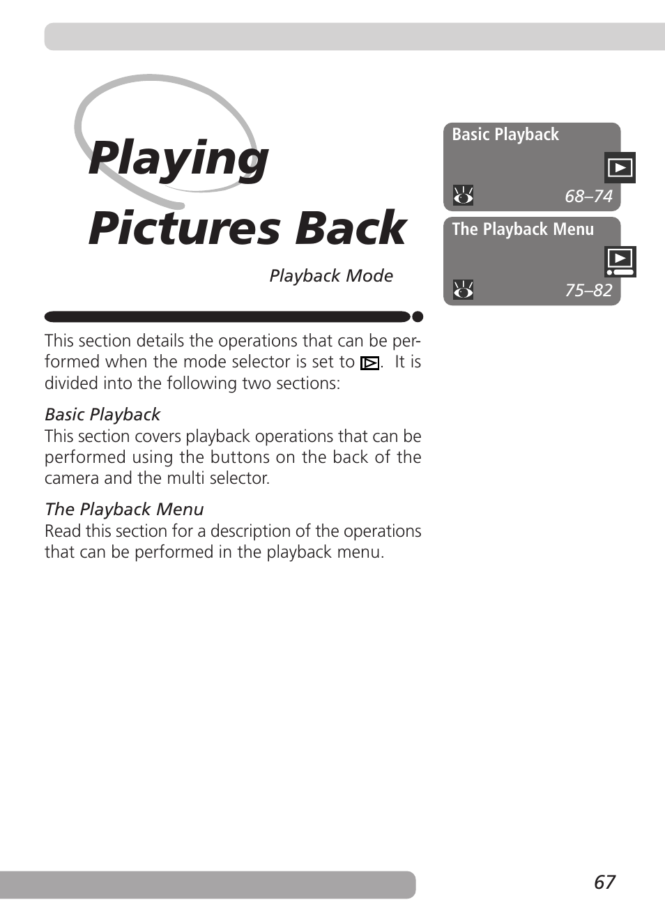 Playing pictures back | Nikon Coolpix 3500 User Manual | Page 77 / 111