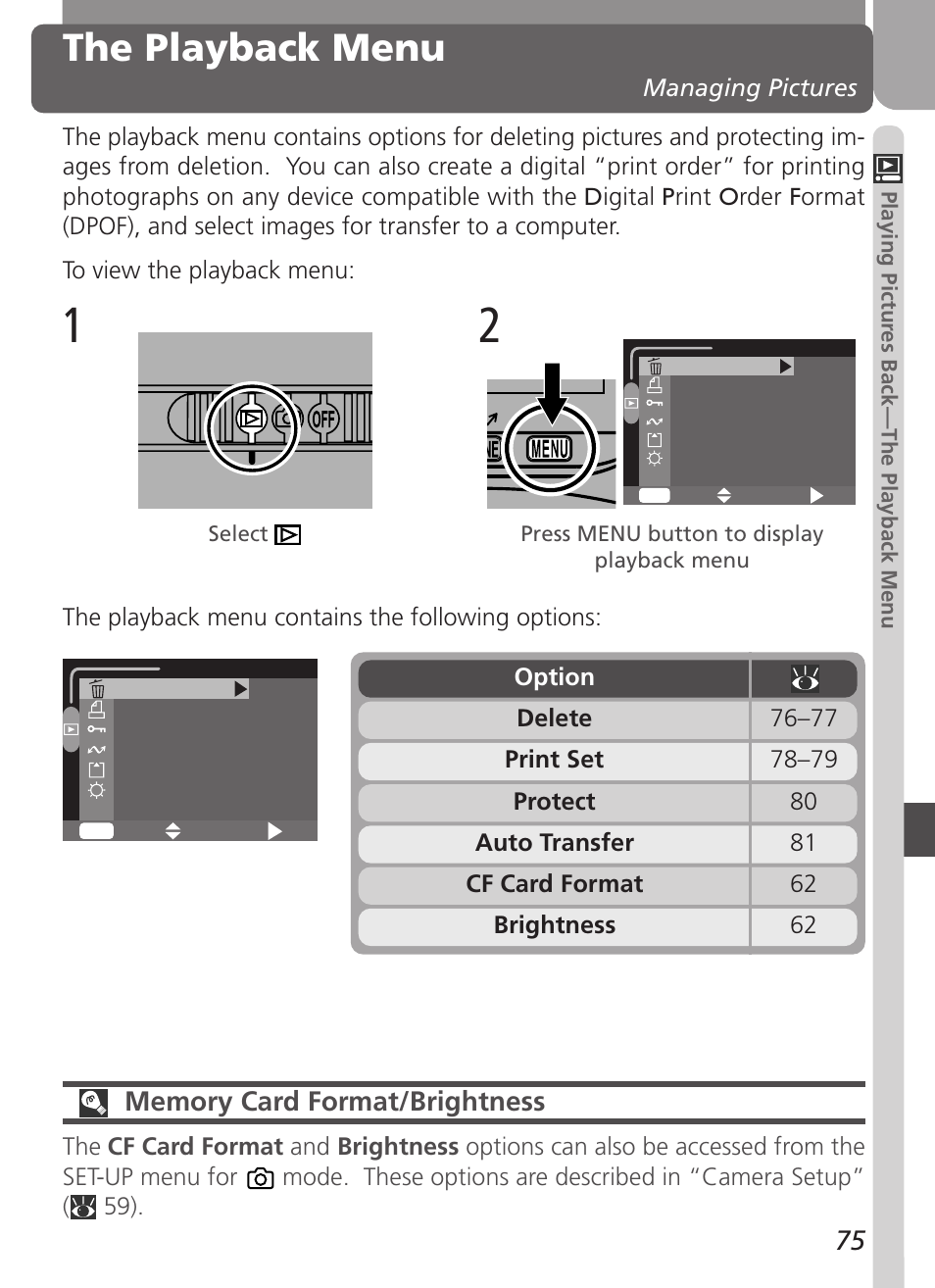 The playback menu | Nikon Coolpix 3500 User Manual | Page 85 / 111