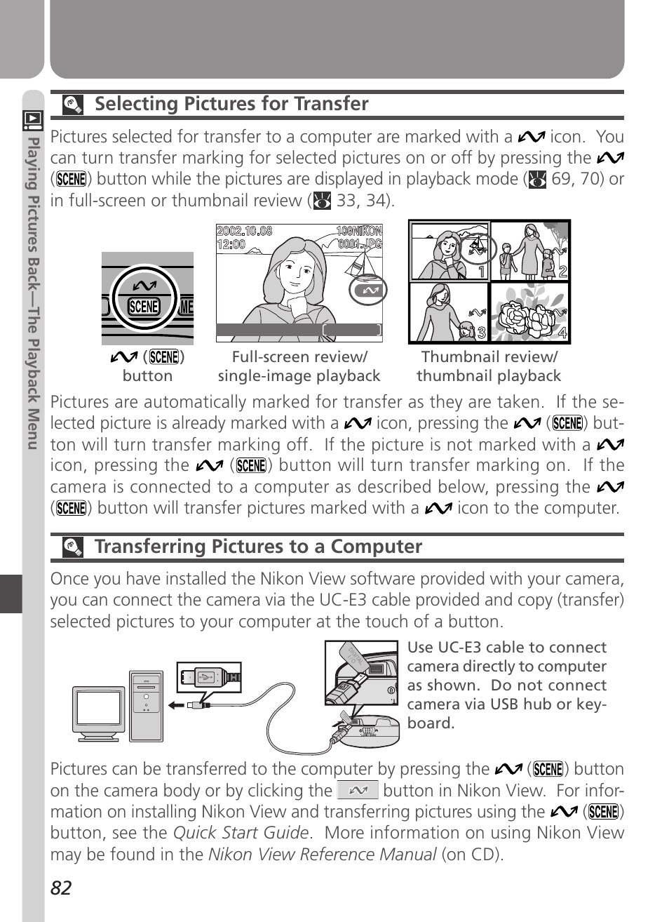 Transferring pictures to a computer, Selecting pictures for transfer | Nikon Coolpix 3500 User Manual | Page 92 / 111