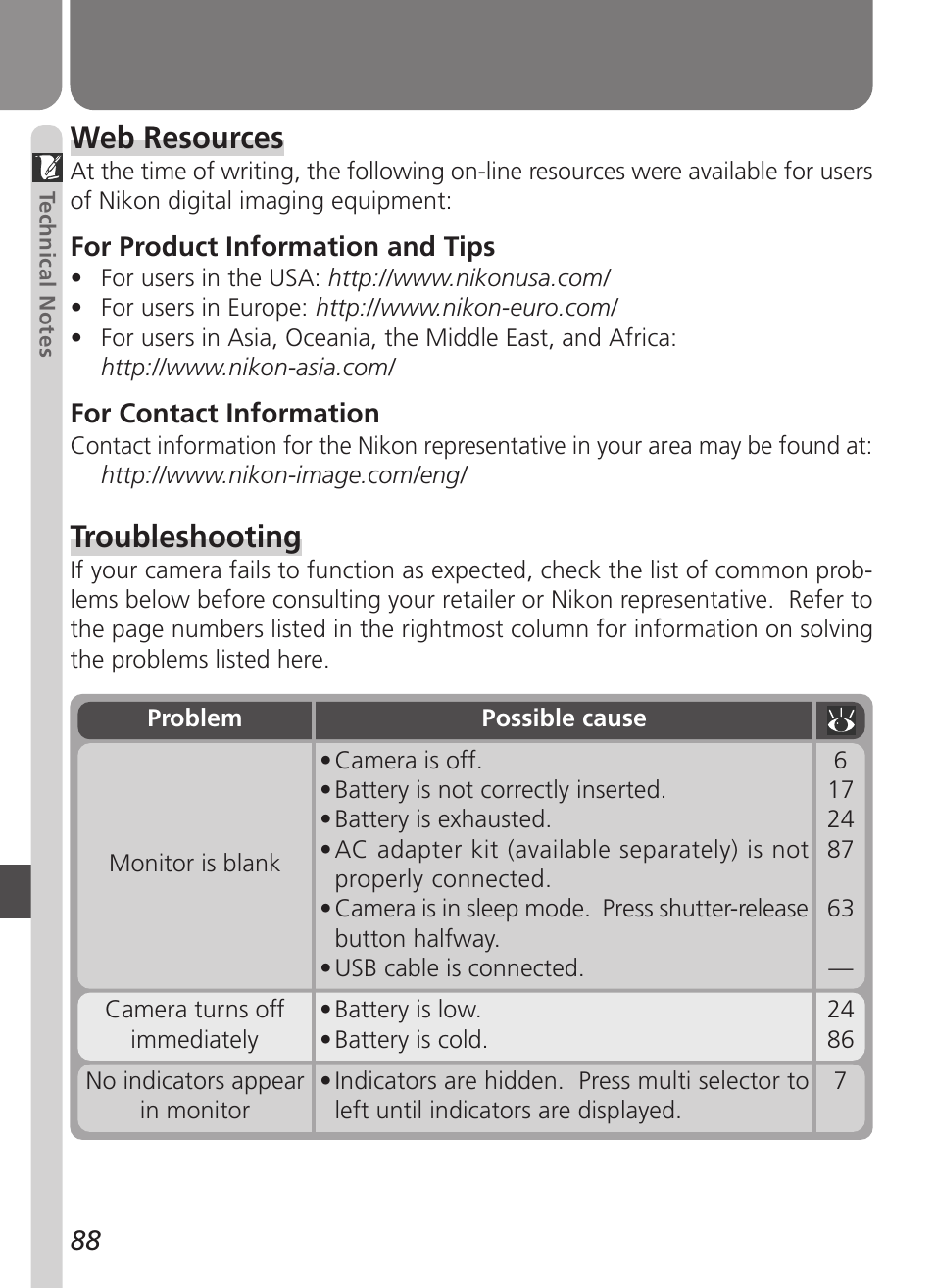 Web resources, Troubleshooting | Nikon Coolpix 3500 User Manual | Page 98 / 111