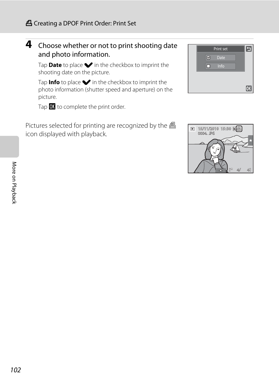 A creating a dpof print order: print set | Nikon Coolpix S1100pj User Manual | Page 116 / 216